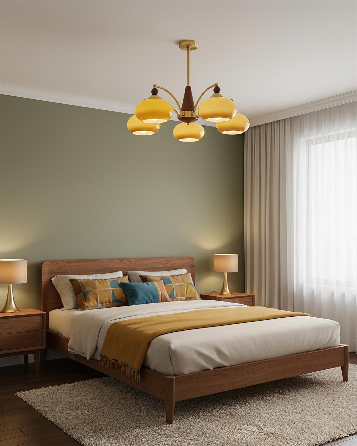 Mid-Century Amber Glass Chandelier