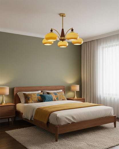 Mid-Century Amber Glass Chandelier