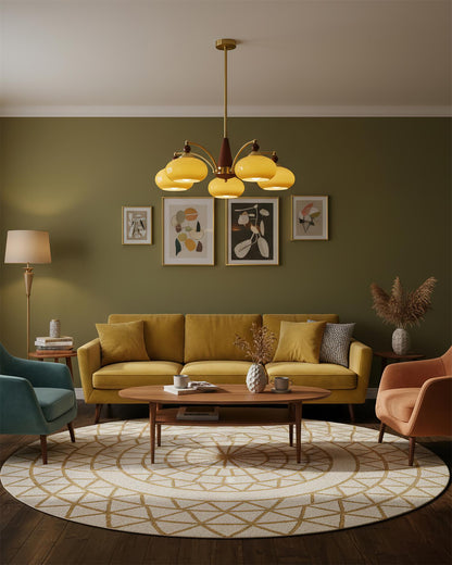 Mid-Century Amber Glass Chandelier