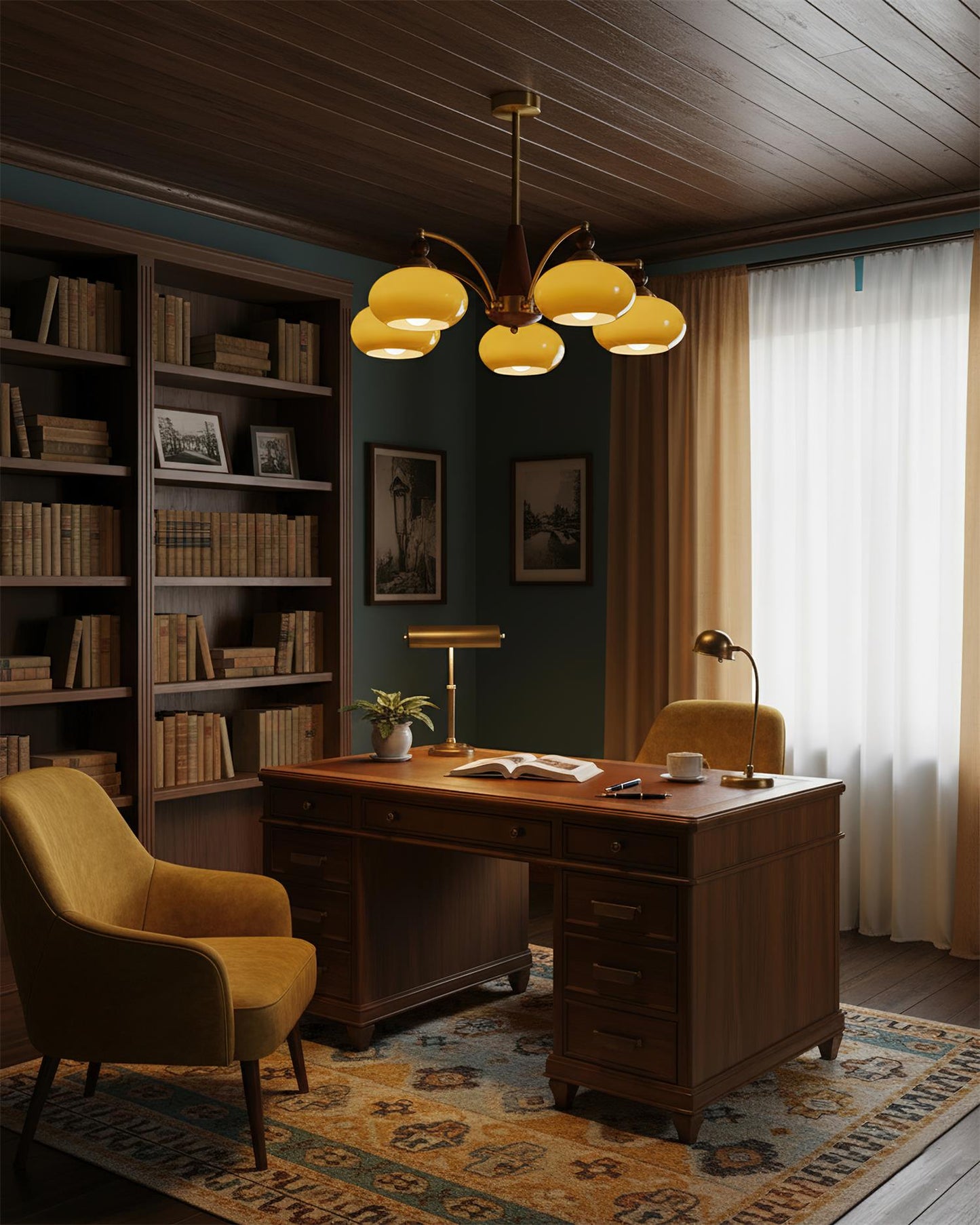 Mid-Century Amber Glass Chandelier