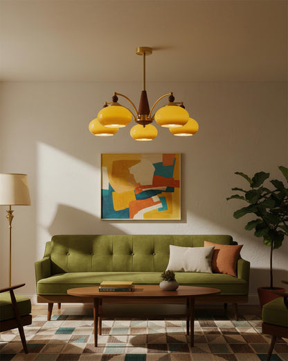 Mid-Century Amber Glass Chandelier