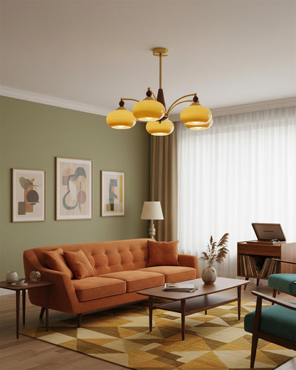 Mid-Century Amber Glass Chandelier