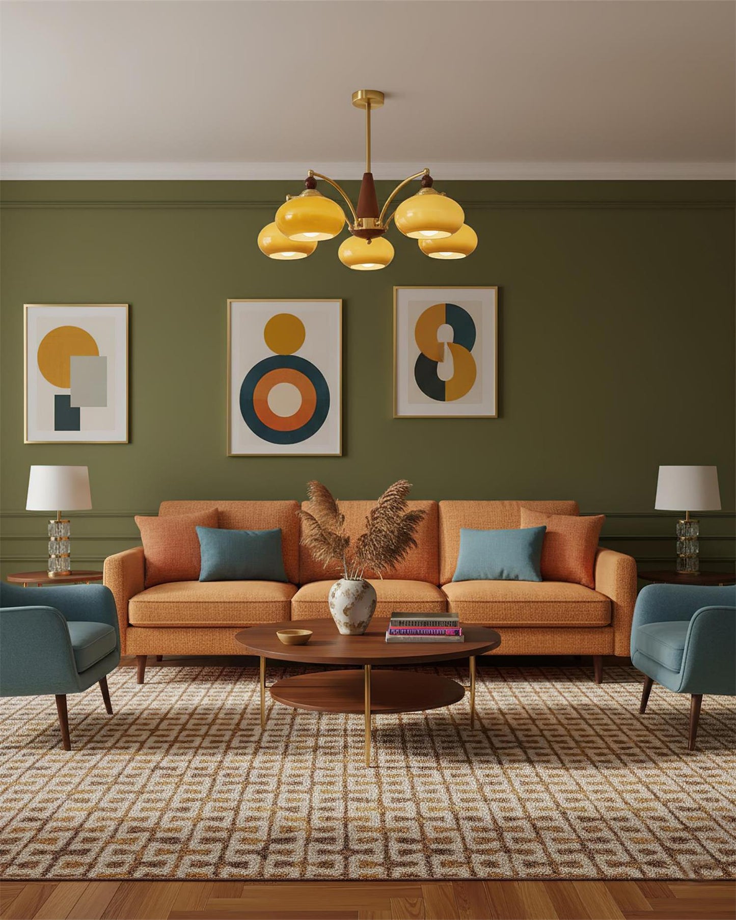 Mid-Century Amber Glass Chandelier