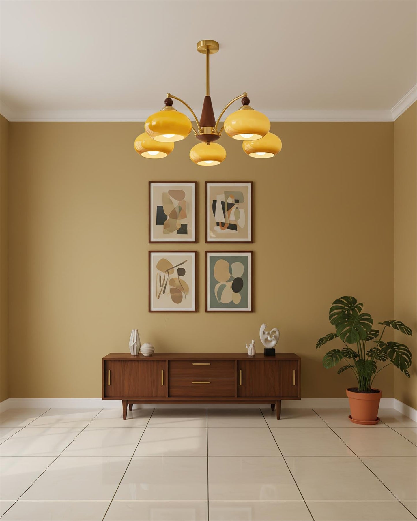 Mid-Century Amber Glass Chandelier