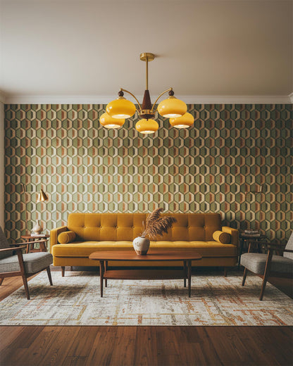 Mid-Century Amber Glass Chandelier