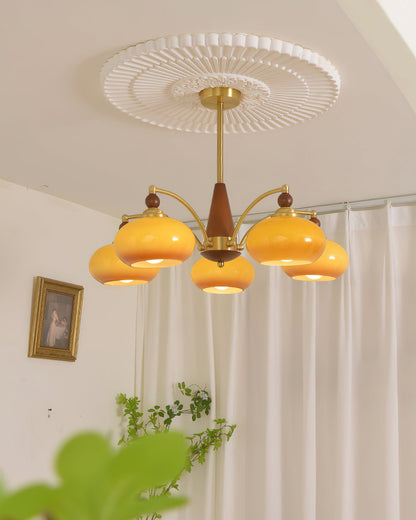Mid-Century Amber Glass Chandelier