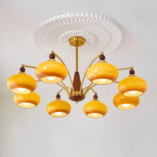 Mid-Century Amber Glass Chandelier
