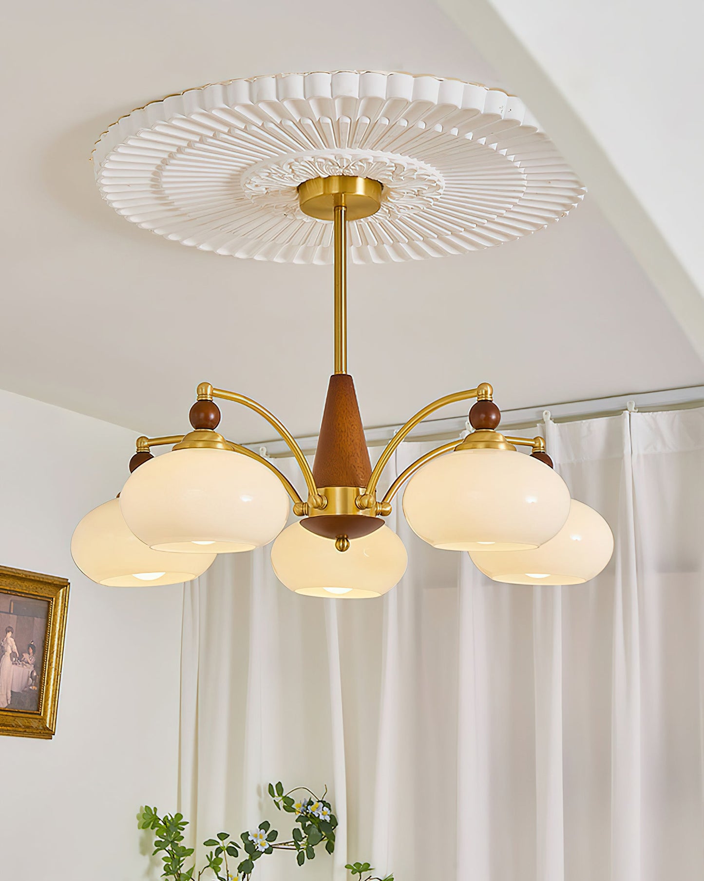 Mid-Century Amber Glass Chandelier