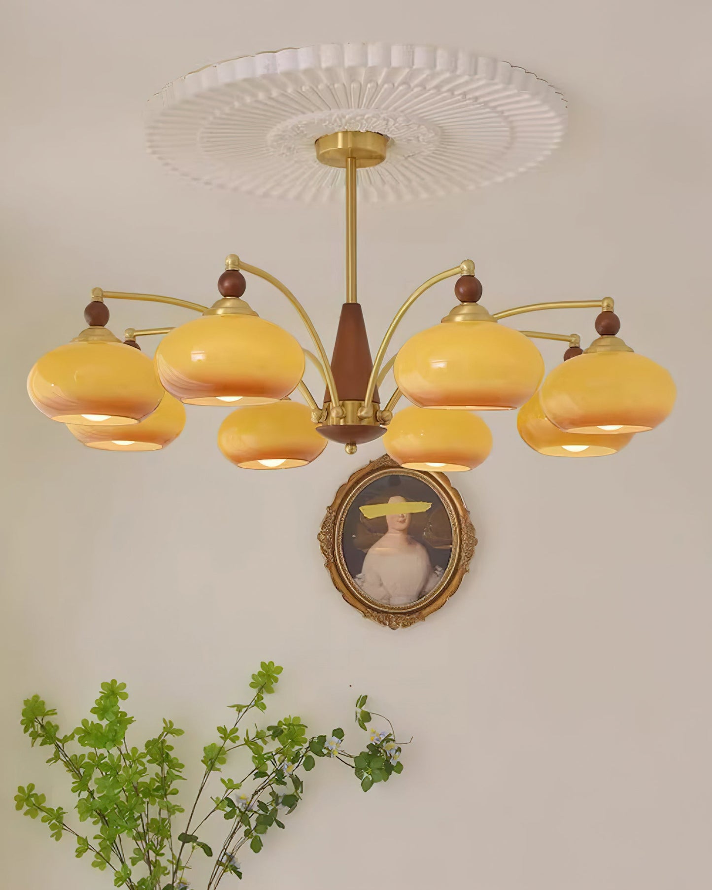 Mid-Century Amber Glass Chandelier