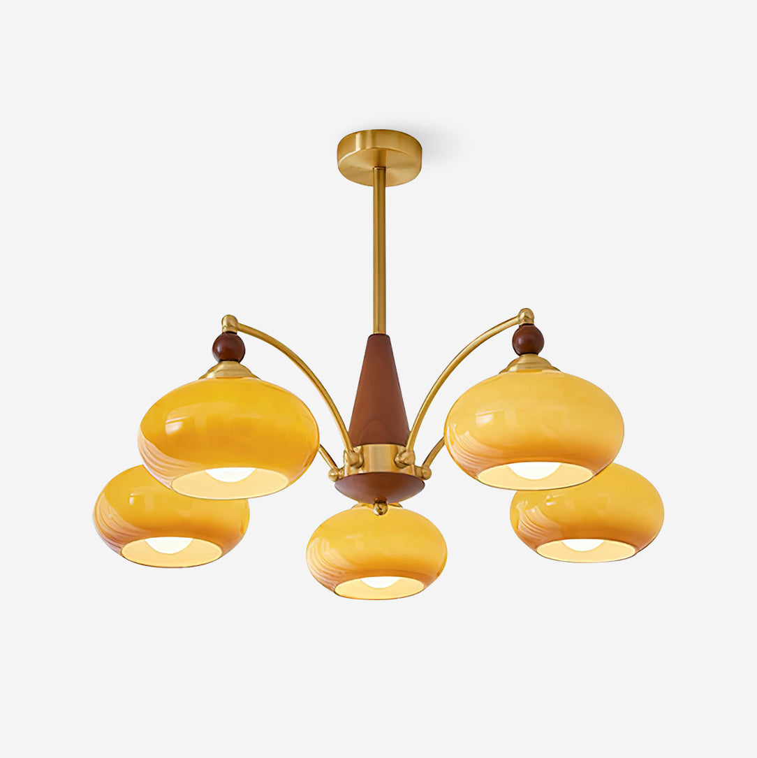 Mid-Century Amber Glass Chandelier