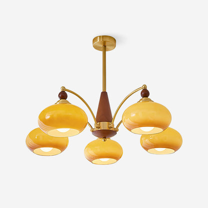 Mid-Century Amber Glass Chandelier