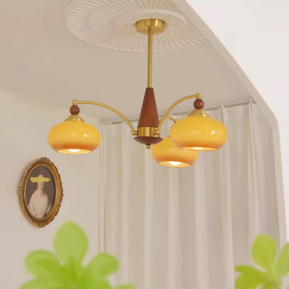 Mid-Century Amber Glass Chandelier
