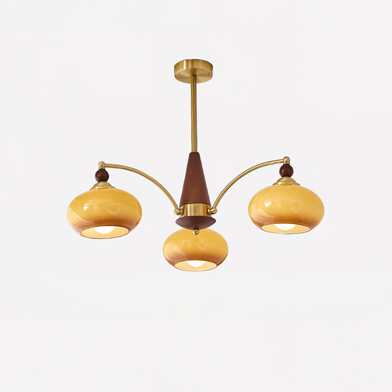 Mid-Century Amber Glass Chandelier