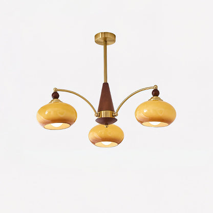 Mid-Century Amber Glass Chandelier