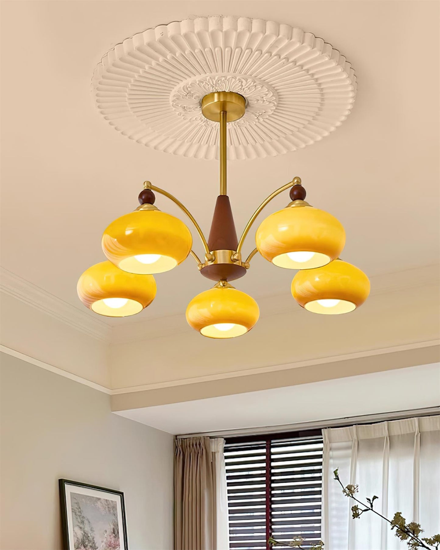 Mid-Century Amber Glass Chandelier