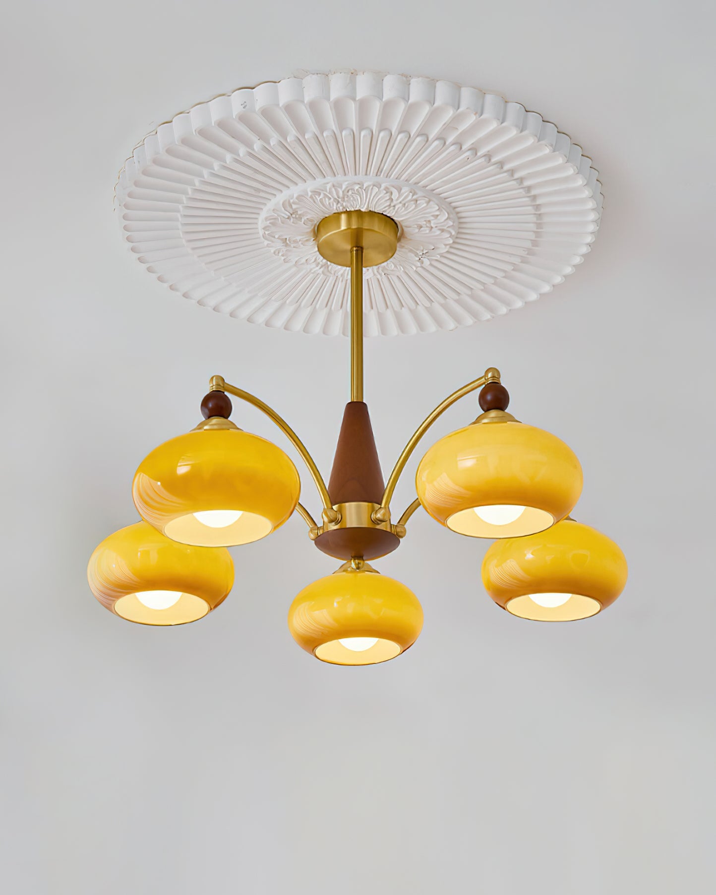 Mid-Century Amber Glass Chandelier