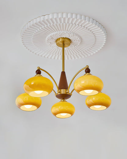 Mid-Century Amber Glass Chandelier