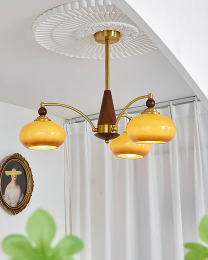 Mid-Century Amber Glass Chandelier
