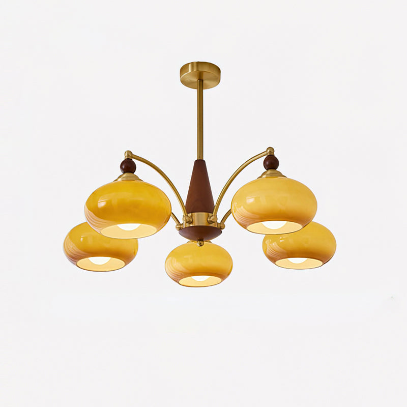 Mid-Century Amber Glass Chandelier