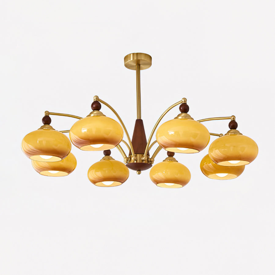 Mid-Century Amber Glass Chandelier