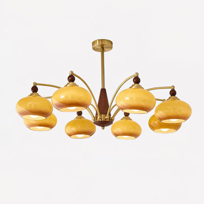 Mid-Century Amber Glass Chandelier