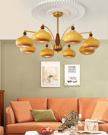 Mid-Century Amber Glass Chandelier