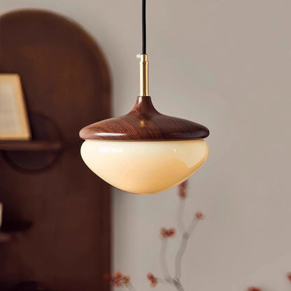 Hazelora Vintage Glass Pendant Light with Wooden Top