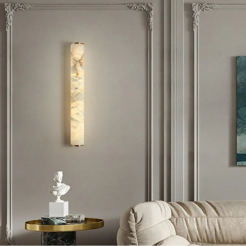 Marvella Cylindrical Marble Wall Light with Copper Frame