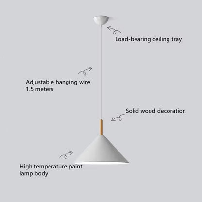 Nordora Black Cone Pendant Light with Wooden Top