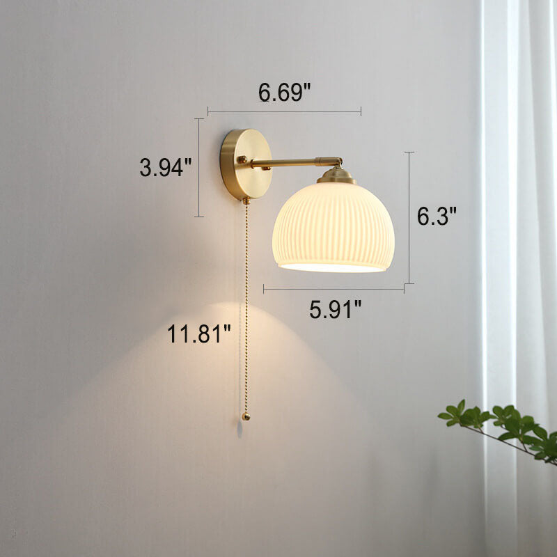 Ribbed Glass Pull Chain Wall Lamp
