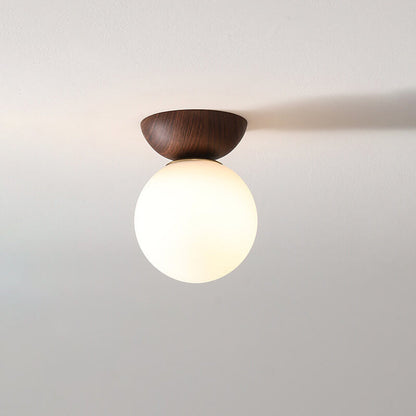 Modern Wood Glass Globe Ceiling Light