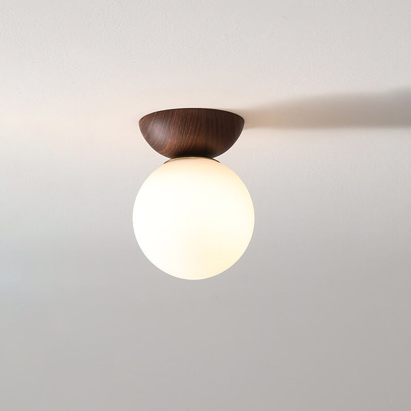 Scandinavian Wood Glass Globe Pendant Light