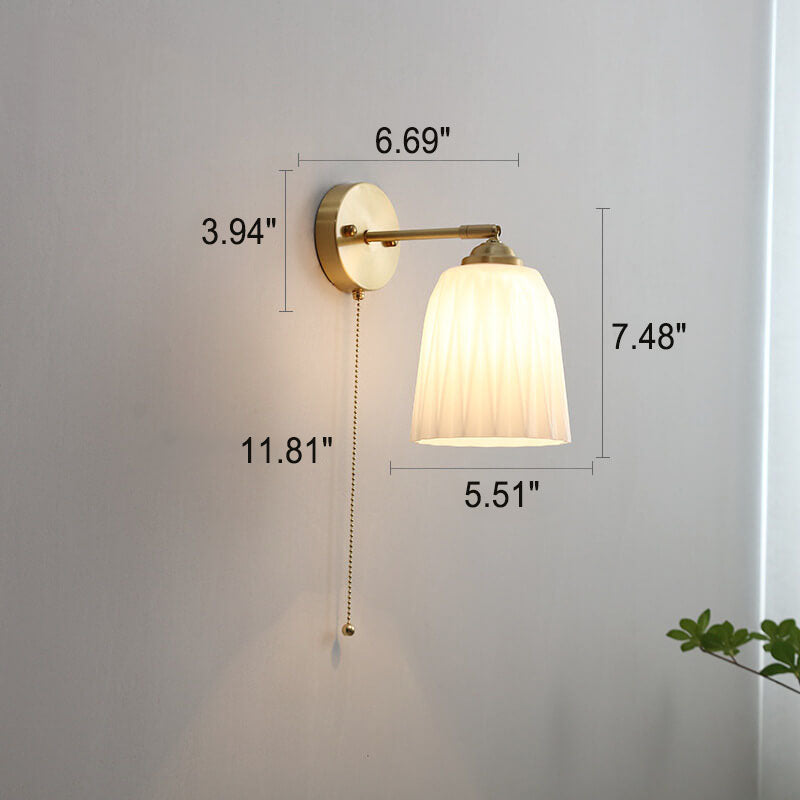 Ribbed Glass Pull Chain Wall Lamp