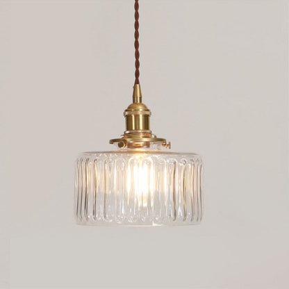 Vintage Textured Glass Pendant Light with Brass Finish