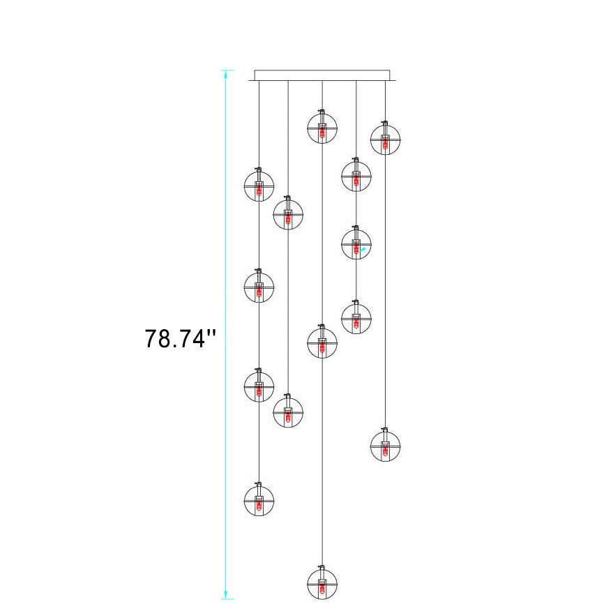 Luxury Multi-Drop Crystal Globe Staircase Chandelier
