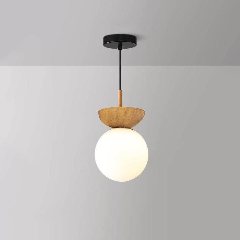 Modern Wood Glass Globe Ceiling Light