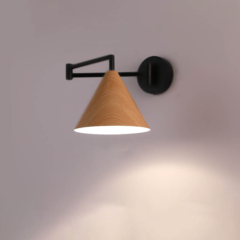 Wood Cone Swing Arm Wall Light