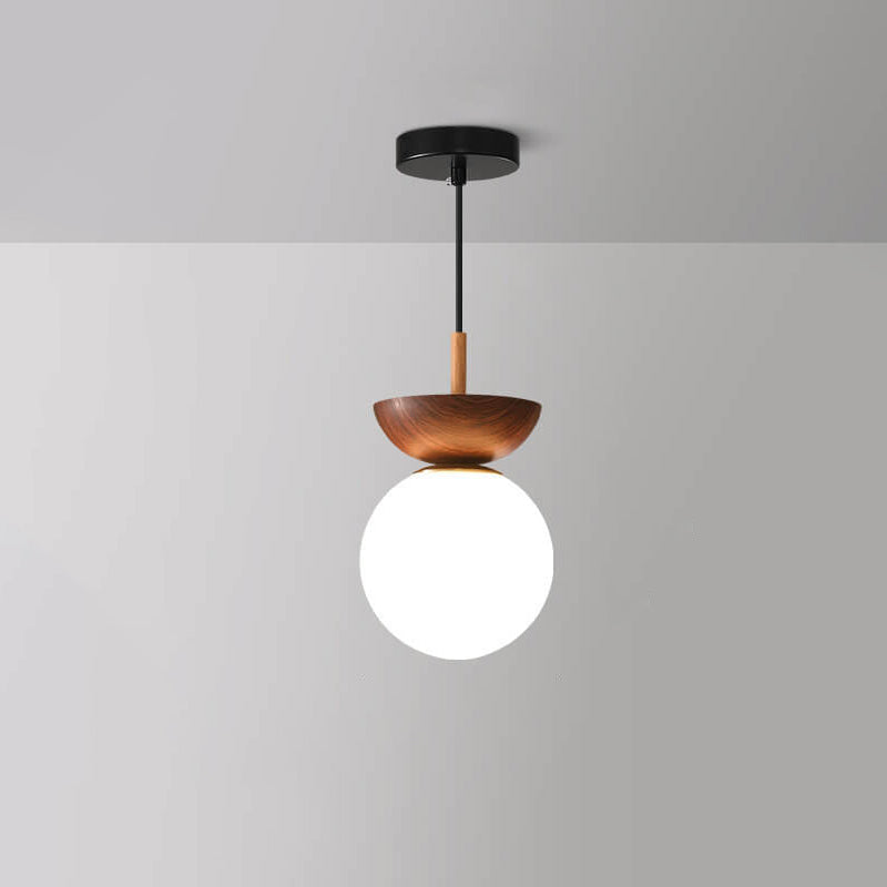 Modern Wood Glass Globe Ceiling Light