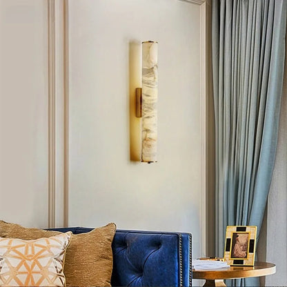 Marvella Cylindrical Marble Wall Light with Copper Frame
