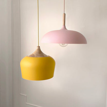 Modern Pastel Wood Accent Pendant Light