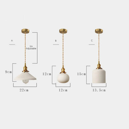 Ceranova Ribbed White Ceramic Pendant Light with Gold Hardware