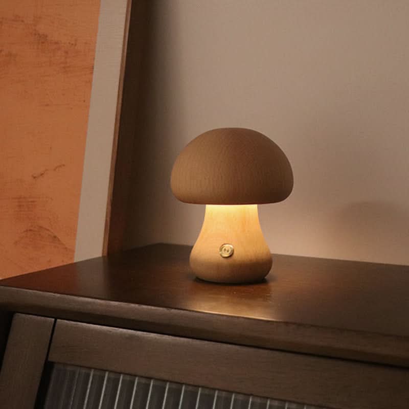 Mini Mushroom Wooden Table Lamp