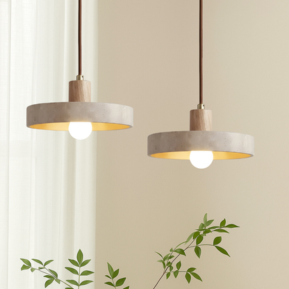 Travora Stone Disk Pendant Light with Wood Accent