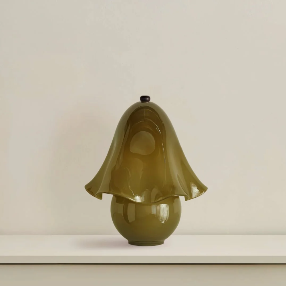 Lumera White Glass Table Lamp with Copper Accent