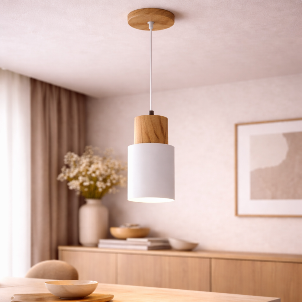 Scandinavian Minimalist Wood Cylinder Pendant Light