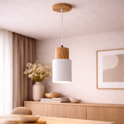 Scandinavian Minimalist Wood Cylinder Pendant Light