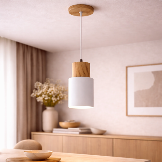 Scandinavian Minimalist Wood Cylinder Pendant Light