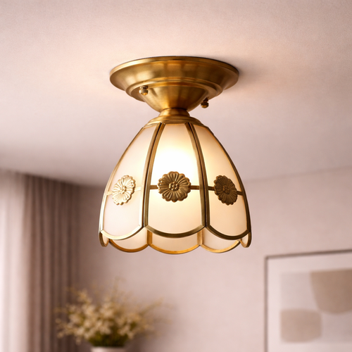 Minimalist Scalloped Glass Flush Mount Light