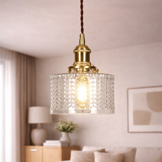 Vintage Textured Glass Pendant Light with Brass Finish