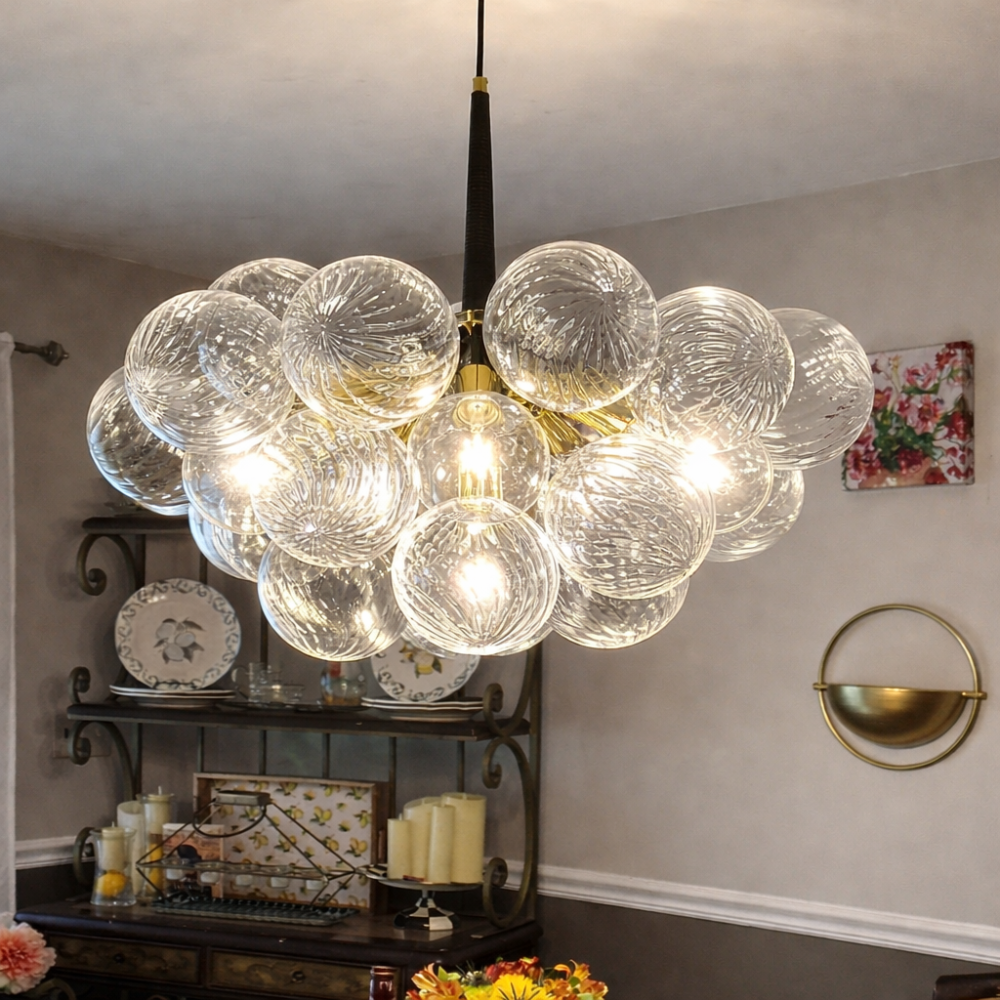 Ribbed Glass Cluster Bubble Chandelier